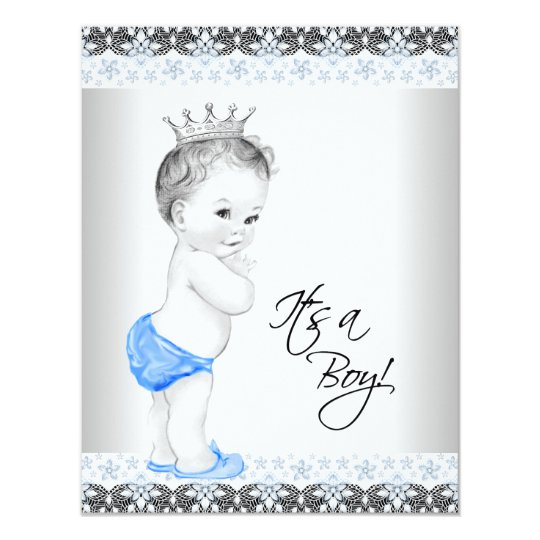 Blue and Gray Vintage Baby Boy Shower Invitation | Zazzle.com