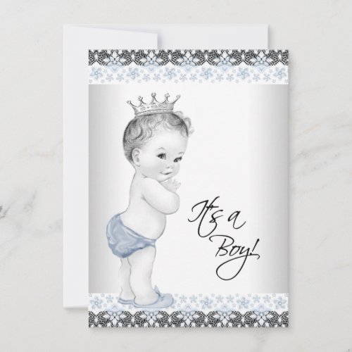 Blue and Gray Vintage Baby Boy Shower Invitation