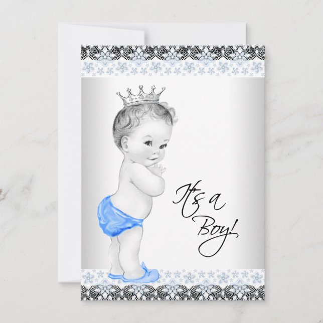 Blue and Gray Vintage Baby Boy Shower Invitation (Front)