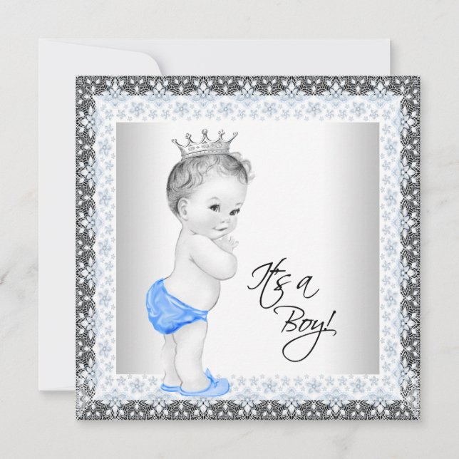 Blue and Gray Vintage Baby Shower Invitation (Front)