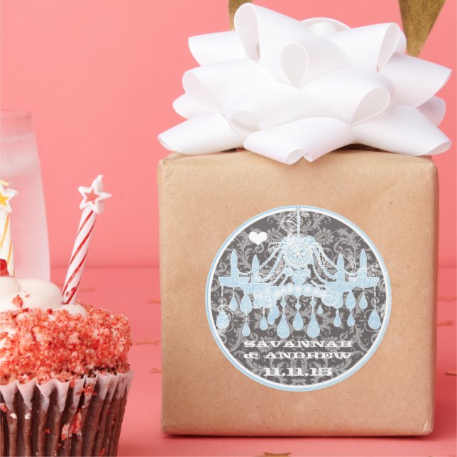 Blue and Gray Vintage Damask Chandelier Stickers (Party)