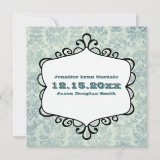 Blue and Gray Vintage Damask Wedding Invitations
