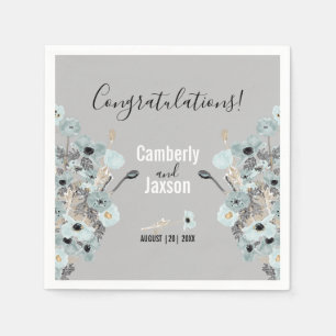 Blue And Gray Watercolor Floral Poppies Wedding Napkins