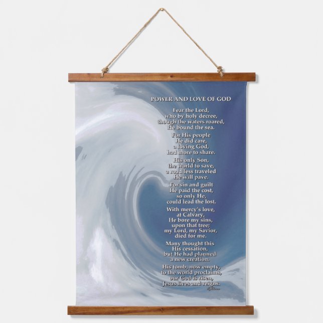 Blue and Gray Wave with Religious Biblical Poem  Hanging Tapestry (Front)