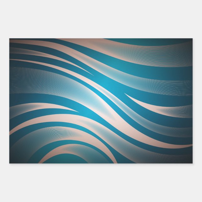 Blue And Gray Wavy Stripes Wrapping Paper Sheets (Front)