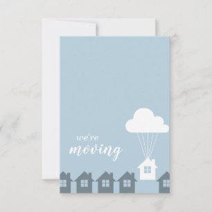 Blue and Gray We're Moving Flying House Invitation