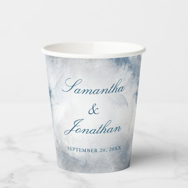 Blue and Gray Winter Watercolor Wedding Paper cup (Left)