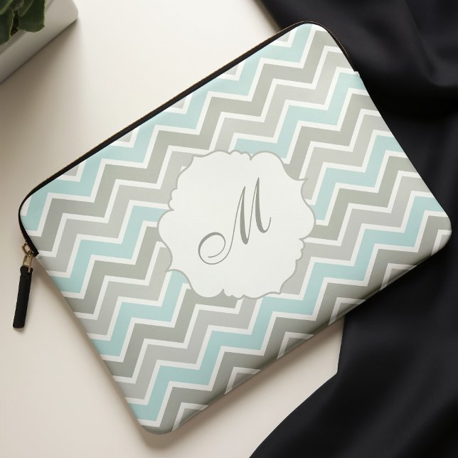 Blue and Gray Zigzag Chevron Monogram Laptop Sleeve (Creator Uploaded)
