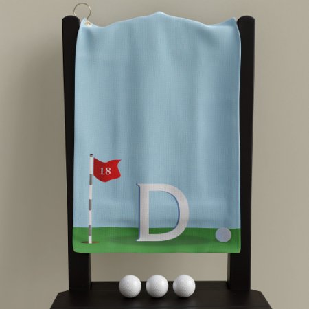 Blue And Green 18th Hole Golfer Monogram Golf Towel