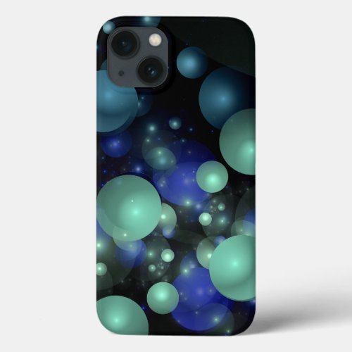 Blue and Green 3D Bubble Abstract Over Black iPhone 13 Case