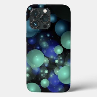 Blue and Green 3D Bubble Abstract Over Black