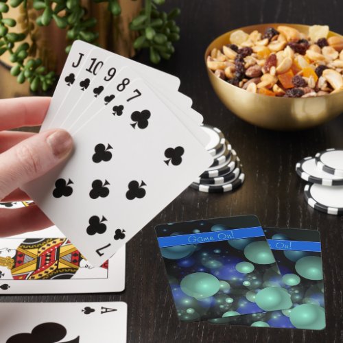 Blue and Green 3D Bubbles Over Black Personalized Poker Cards