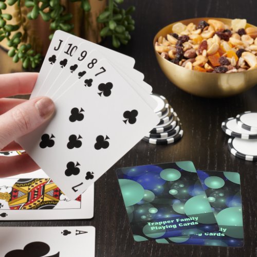 Blue and Green 3D Bubbles Over Black Template Poker Cards