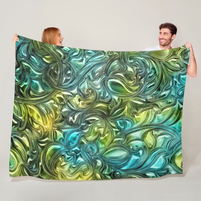 Blue and Green Abstract Design Fleece Blanket (In Situ)