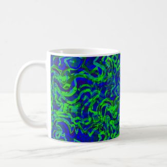 Blue and Green Abstract Design on Coffee Mug