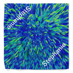 Blue and Green Abstract Floral Personalized Name Bandana