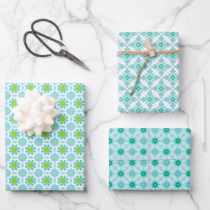 Blue and Green Abstract Mosaic Wrapping Paper Sheets