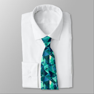 Blue and green abstract shapes pattern neck tie