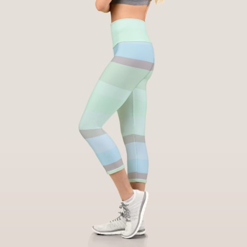 Blue and Green Abstract Stripes Capri Leggings