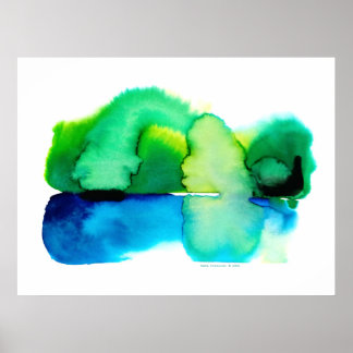 Blue and Green Abstract Watercolor Landscape Poster