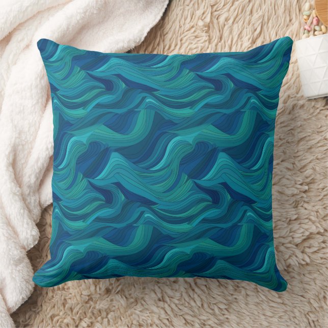 Blue and green abstract Waves Throw Pillow (Blanket)