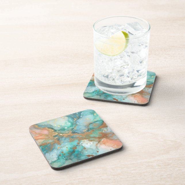 Blue and green alcohol ink beverage coaster (Right Side)