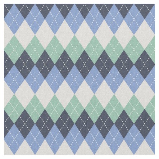 Blue and Green and Gray Argyle Fabric