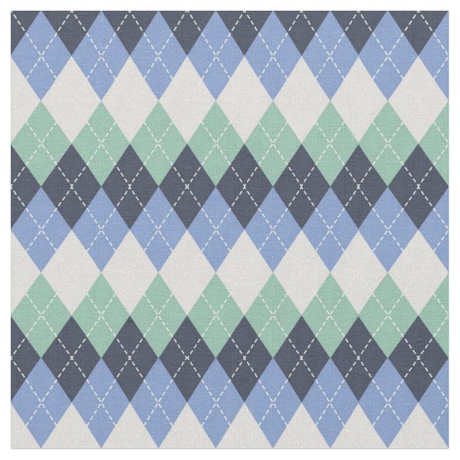 Blue and Green and Gray Argyle Fabric (Close Up)