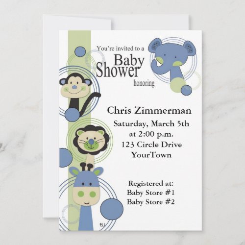 Blue and Green Animals Baby Shower for Boy Invitation