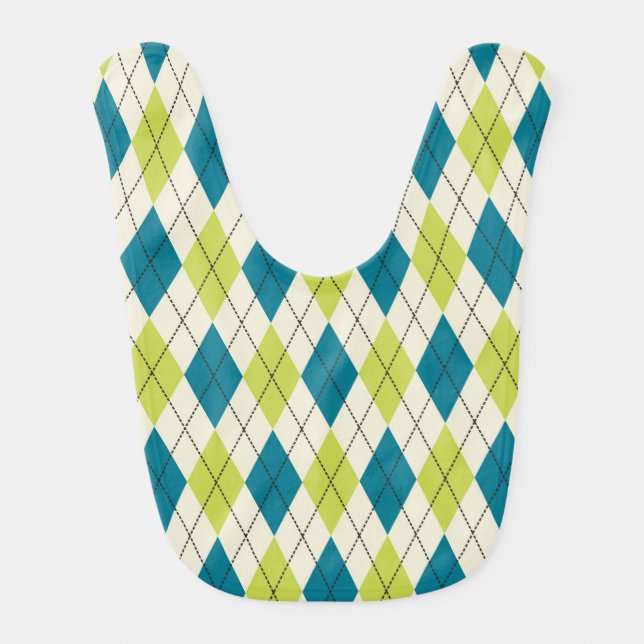 Blue And Green Argyle Baby Bib (Front)