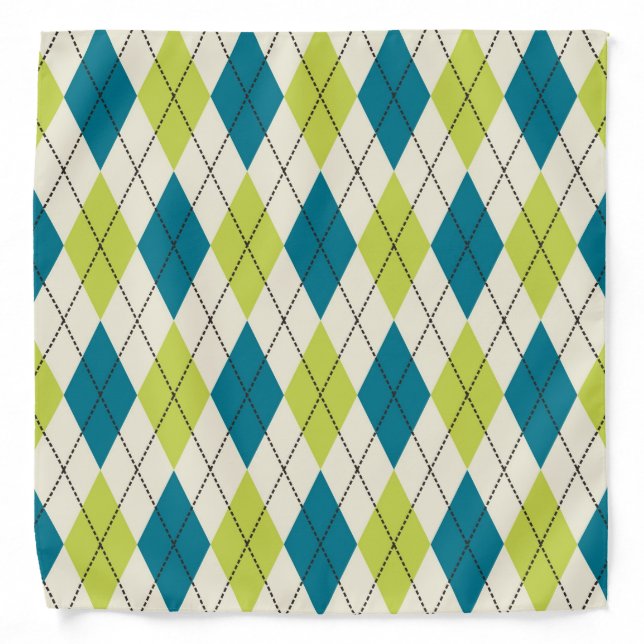 Blue And Green Argyle Bandana (Front)