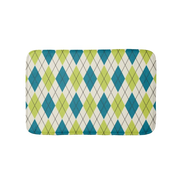 Blue And Green Argyle Bathroom Mat (Front)