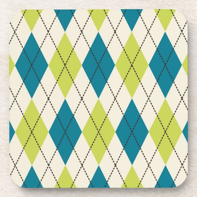 Blue And Green Argyle Beverage Coaster (Front)