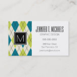 Blue And Green Argyle Business Card