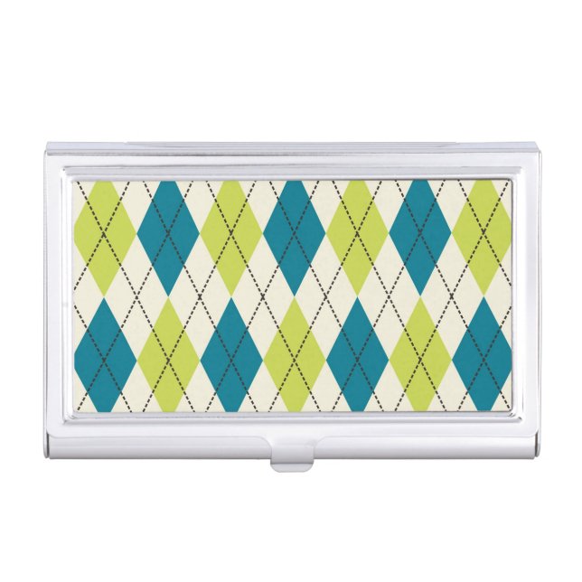 Blue And Green Argyle Case For Business Cards (Front)