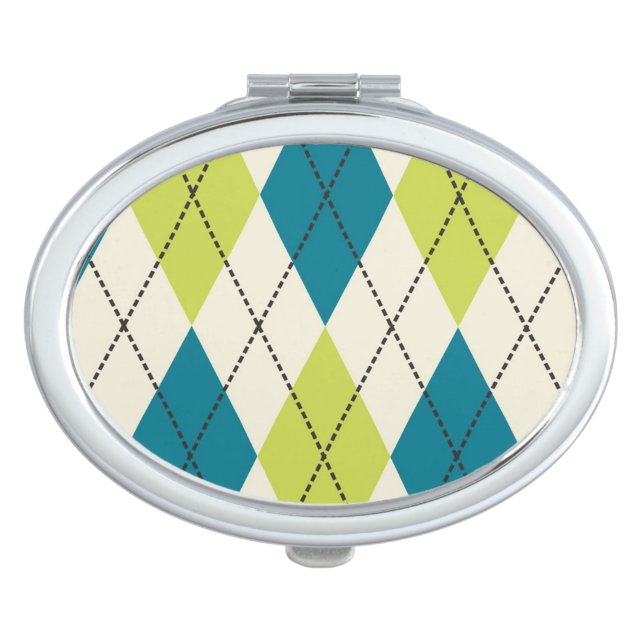 Blue And Green Argyle Compact Mirror (Front)