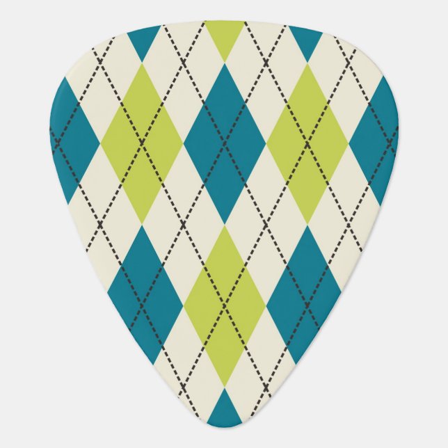 Blue And Green Argyle Guitar Pick (Front)