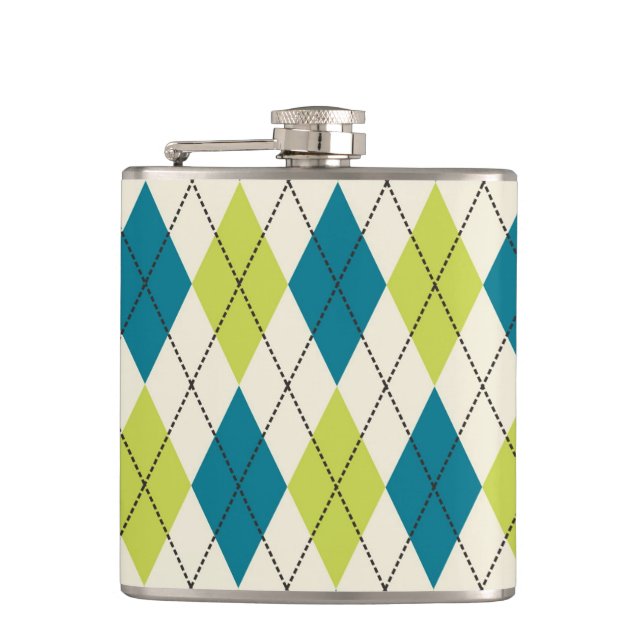 Blue And Green Argyle Hip Flask (Front)