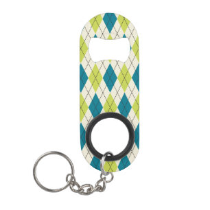 Blue And Green Argyle Keychain Bottle Opener