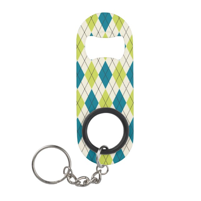 Blue And Green Argyle Keychain Bottle Opener (Front)