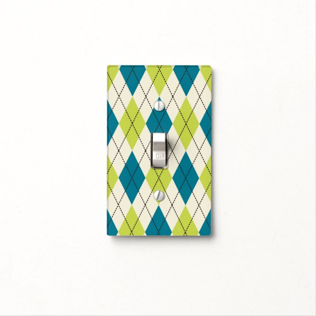 Blue And Green Argyle Light Switch Cover (In Situ)