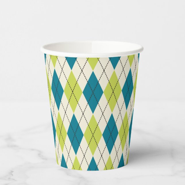 Blue And Green Argyle Paper Cups (Left)