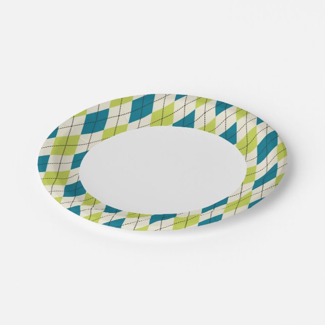 Blue And Green Argyle Paper Plates (Angled)