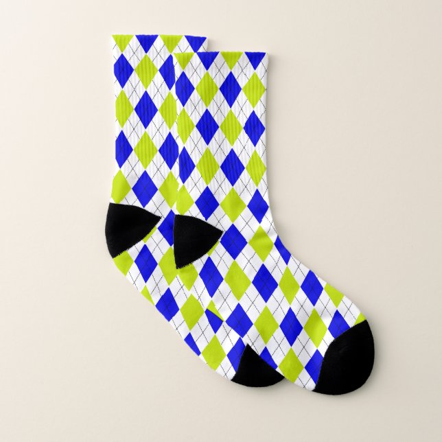 Blue and Green Argyle Pattern Socks (Pair)