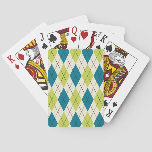 Blue And Green Argyle Poker Cards (Back)