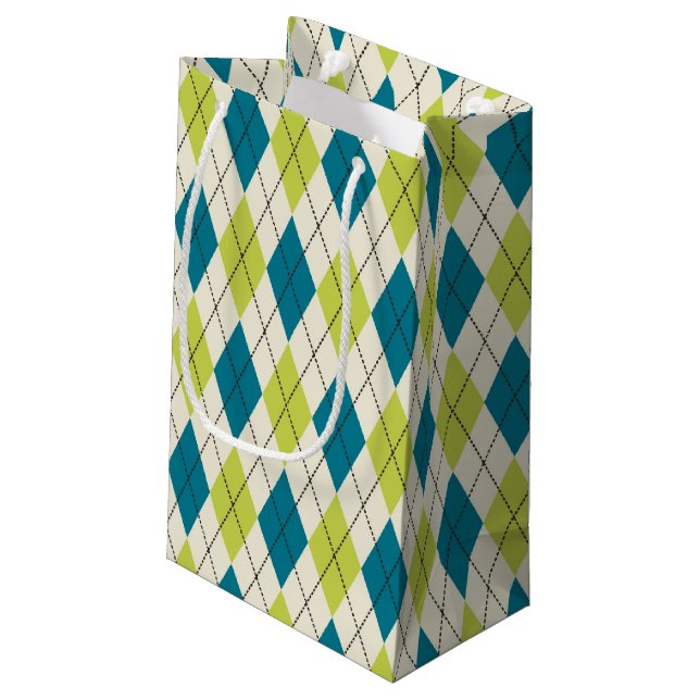 Blue And Green Argyle Small Gift Bag (Back Angled)