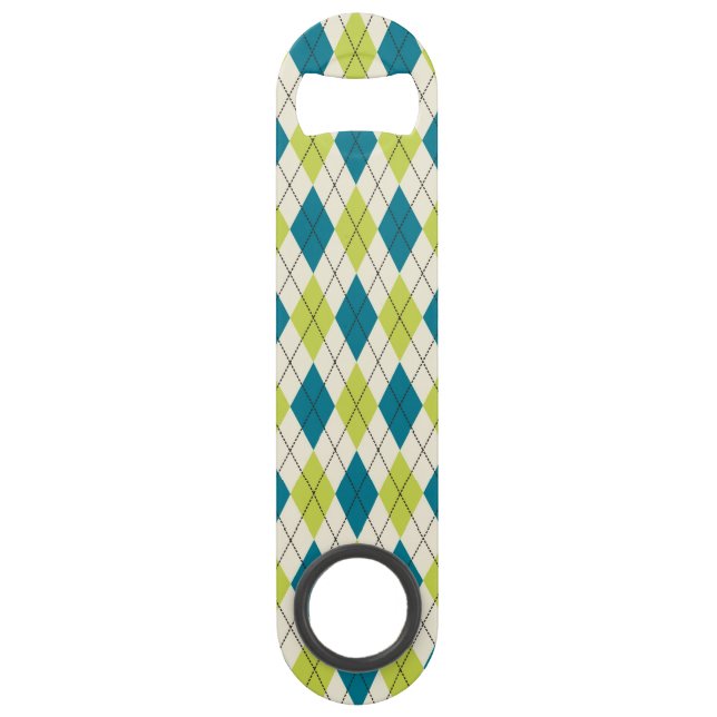 Blue And Green Argyle Speed Bottle Opener (Front)