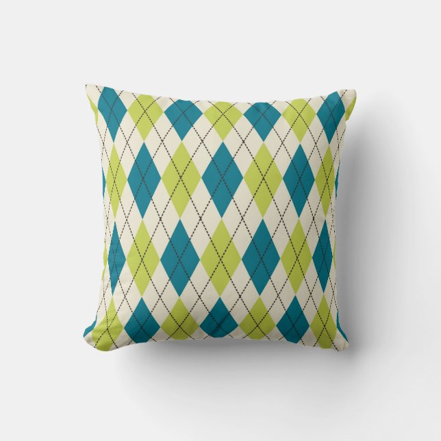 Blue And Green Argyle Throw Pillow (Front)