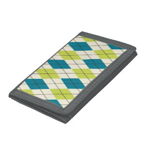 Blue And Green Argyle Tri-fold Wallet