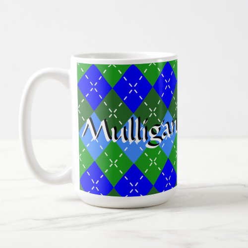 Blue and Green Argyle White Stitching Personalized Coffee Mug